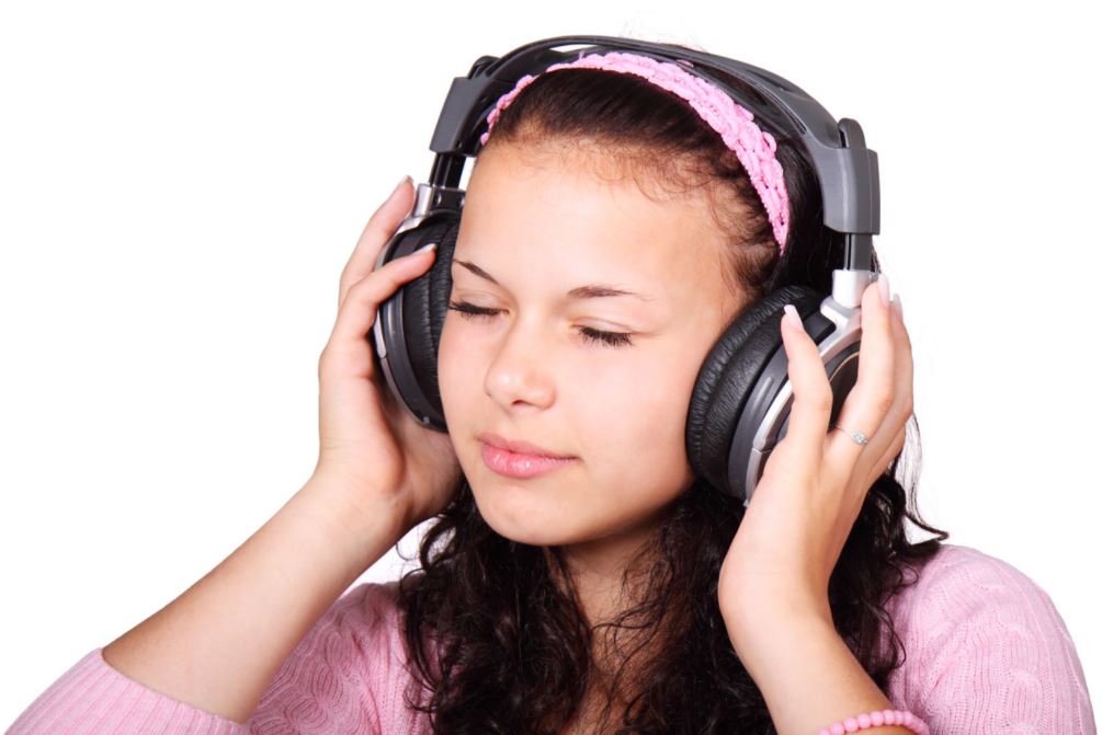 A beautiful woman Listening To Music