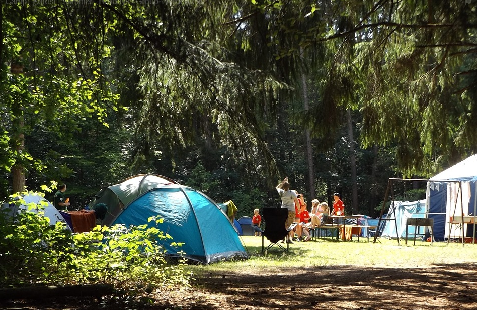 family on a tent